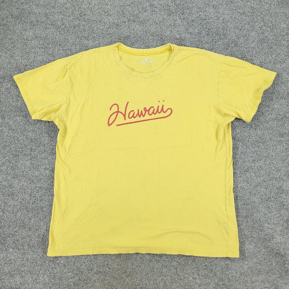 Hollister Shirt Men's Small Yellow Hawaii Graphic Tee Crew Neck Short Sleeve